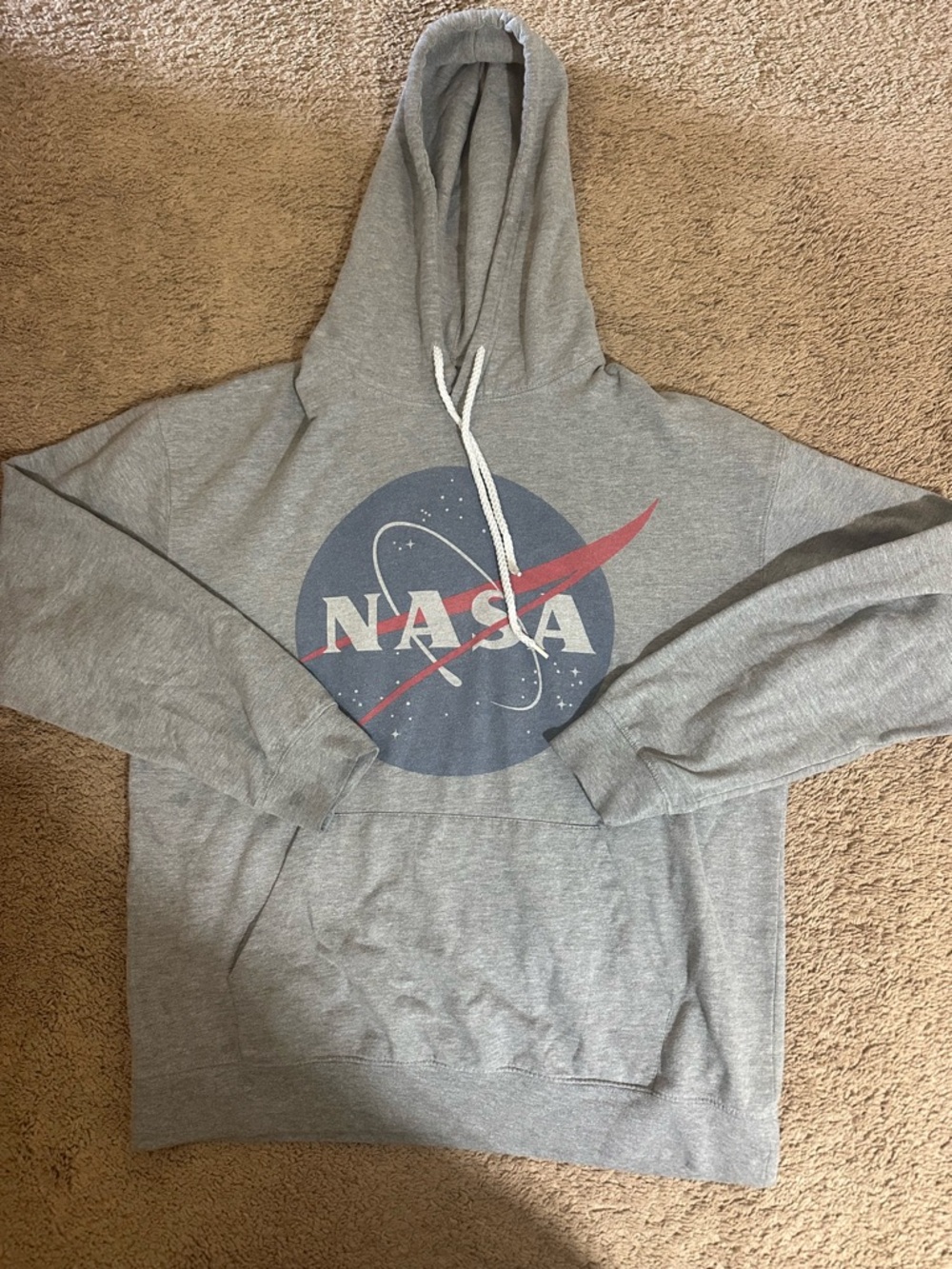 NASA Hooded Pullover Sweatshirt Gray Graphic Logo Hoodie Size Large Read